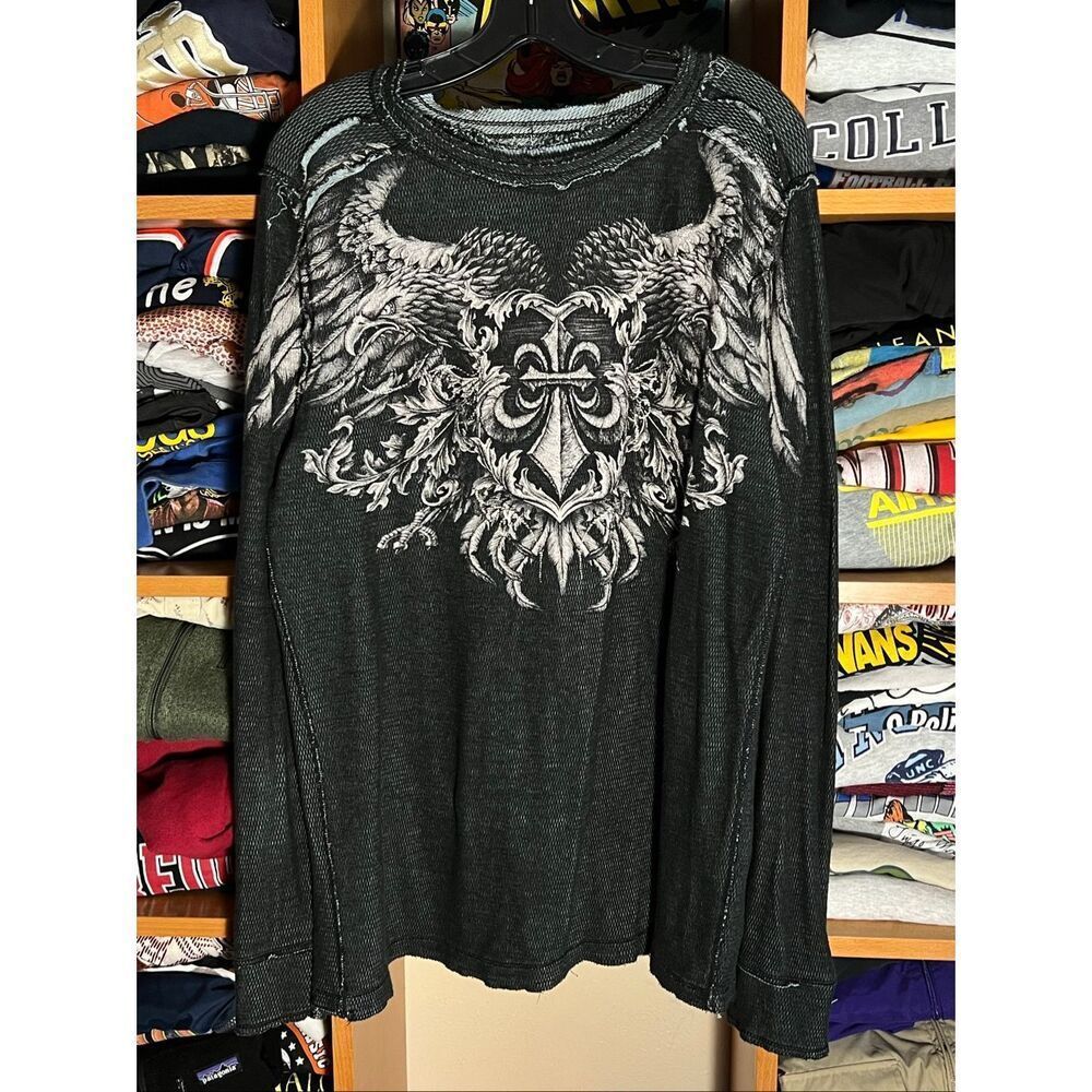 Y2K Affliction Men’s Thermal Reversible Long Sleeve Shirt